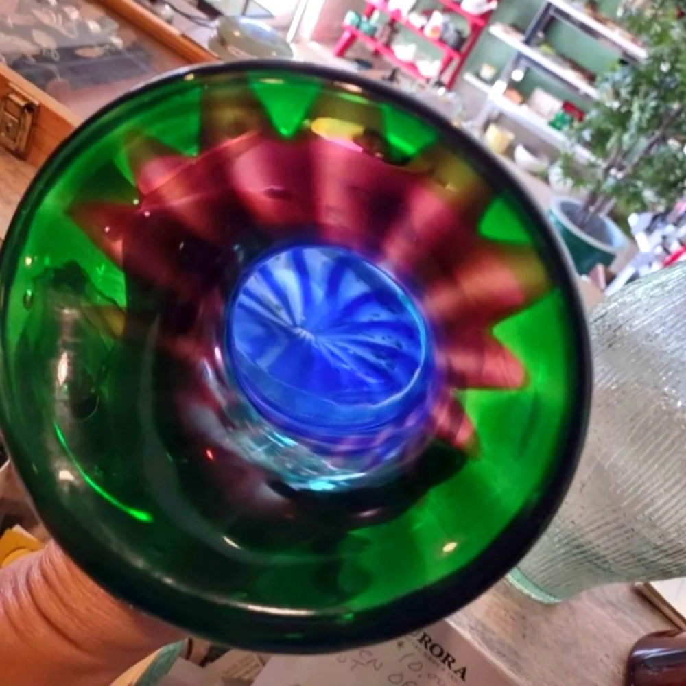Murano Multi Color Glass Vase Vintage w Slanted Top - Picture 2 of 5